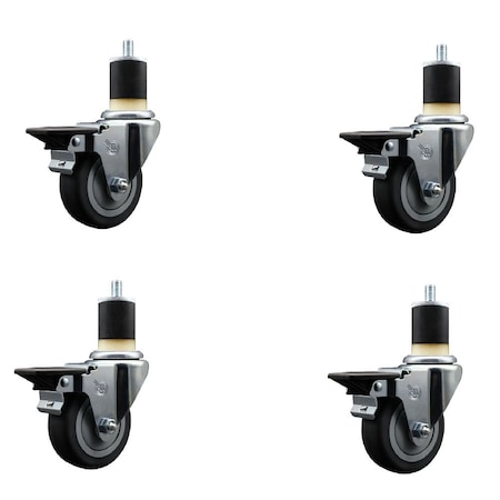Service Caster 3.5'' Thermoplastic Rubber Swivel 1-7/8'' Expanding Stem Caster Set with Brake, 4PK SCC-EX20S3514-TPRB-PLB-178-4